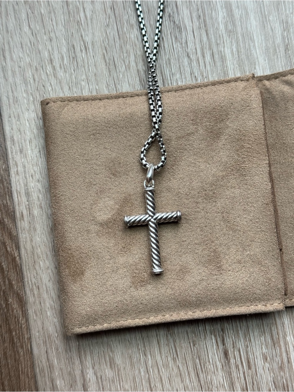 David Yurman Silver Twisted Cable Cross Pendant Necklace